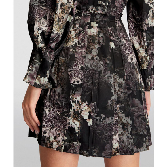 AllSaints Margeaux Floral Pleated Mini Dress Black Multicolor – Size 10 - Picture 3 of 7